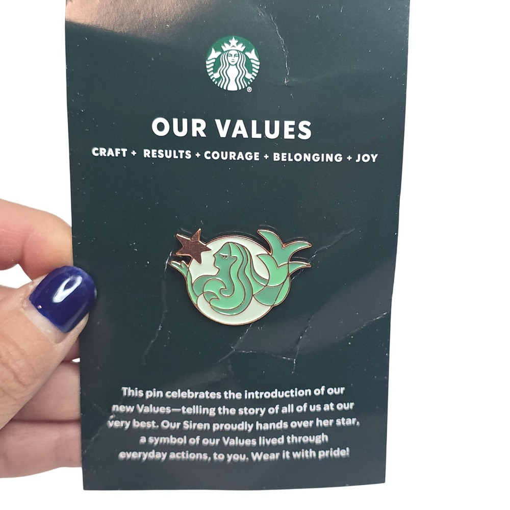 Starbucks Our Values Siren Enamel Pin Rose Gold Green White‎ Employee Partner